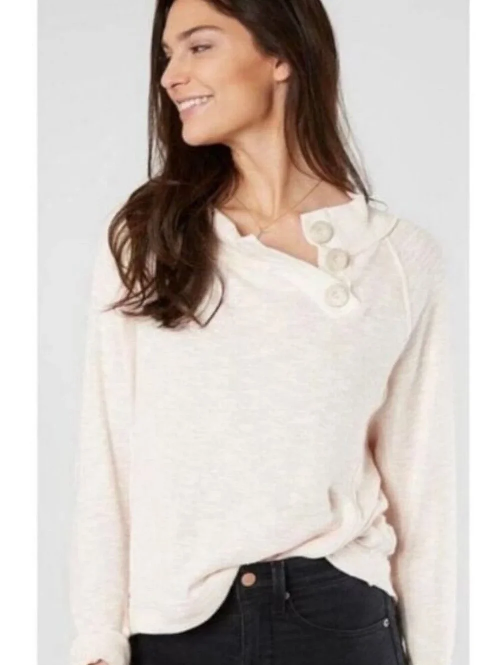 Free People We the Free lightweight cream crewneck sweater